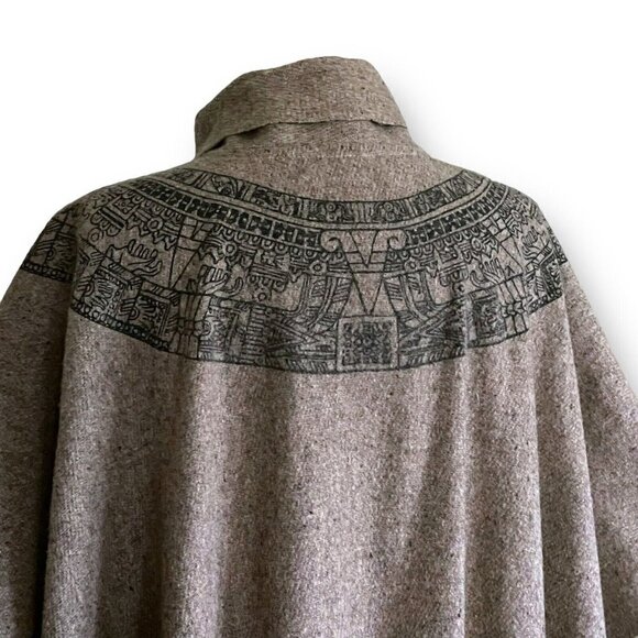 Vintage 1980s Womens Wool Blanket Cape O/S Aztec South American Art Print Boho - Picture 11 of 15